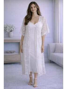 MAEVEN Lace Bridal Cover-Up Kimono Duster – Ivory – Size L